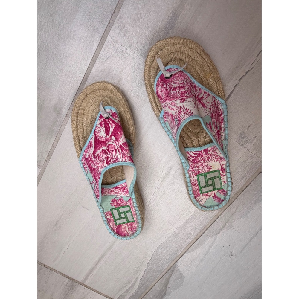 Manuel Canovas Pink Floral Espadrille Platform Sandals Thong Slides France 37‎